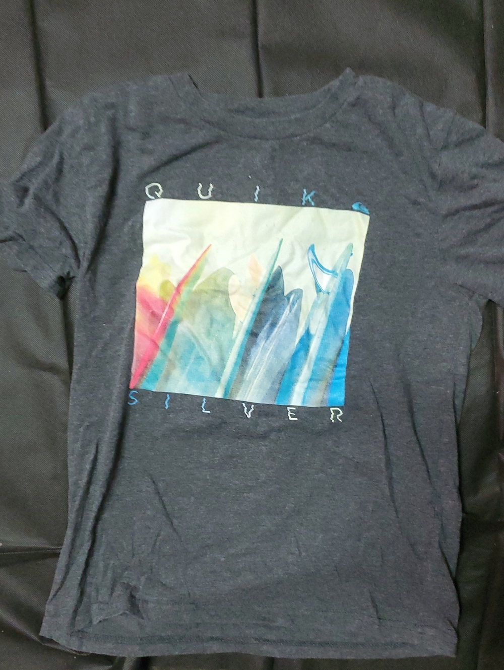 Quiksilver Boys Dark Gray Short Sleeve Tee with Multicolor Watercolor Graphic